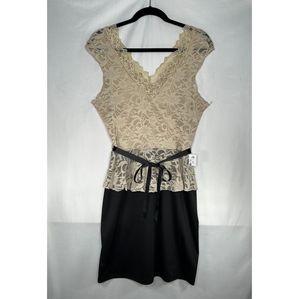 Celine by Champion Women Taupe Floral Lace Peplum Dress Black Skirt 3XL